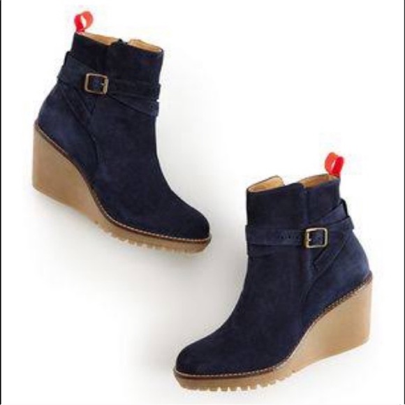 Boden Suede Leather Navy Bootie Wedge